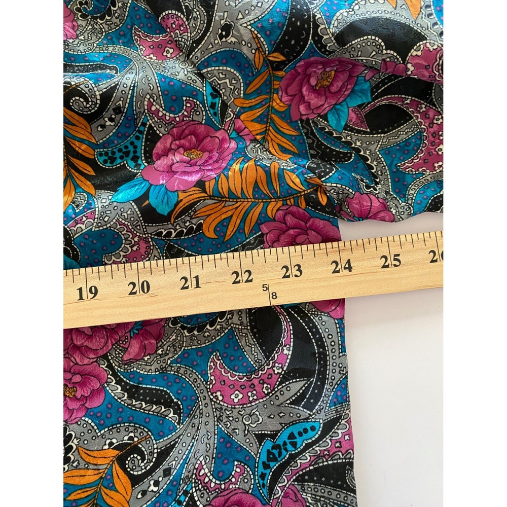 Cricket Lane Vintage‎ Paisley Floral Satin Blouse Pink Blue Long Sleeve Large - Picture 7 of 7